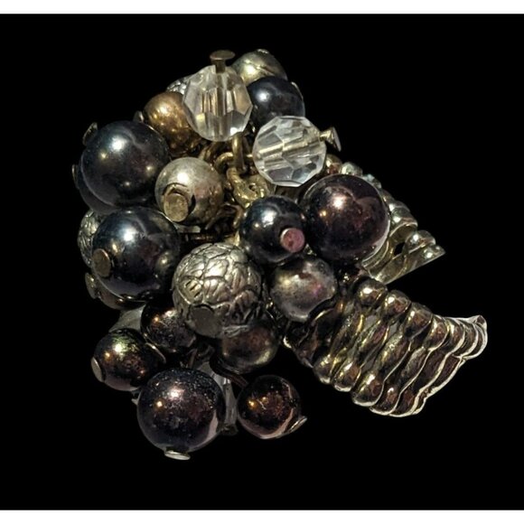 Chunky Metallic Beaded Cluster Stretch Ring Size 8 - Picture 4 of 14